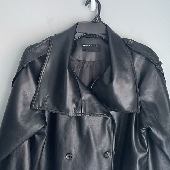 NEW Faux Leather Jacket Asos Women's Size M Cropped Double-Breasted Moto Chic - Picture 4 of 14